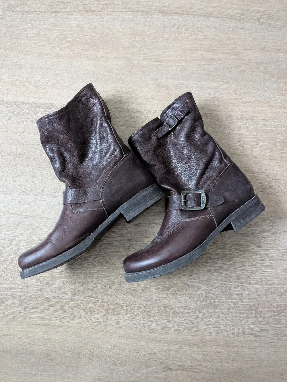Frye Veronica Brown Leather Mid-Calf Buckle Boots - Women - Picture 5 of 7